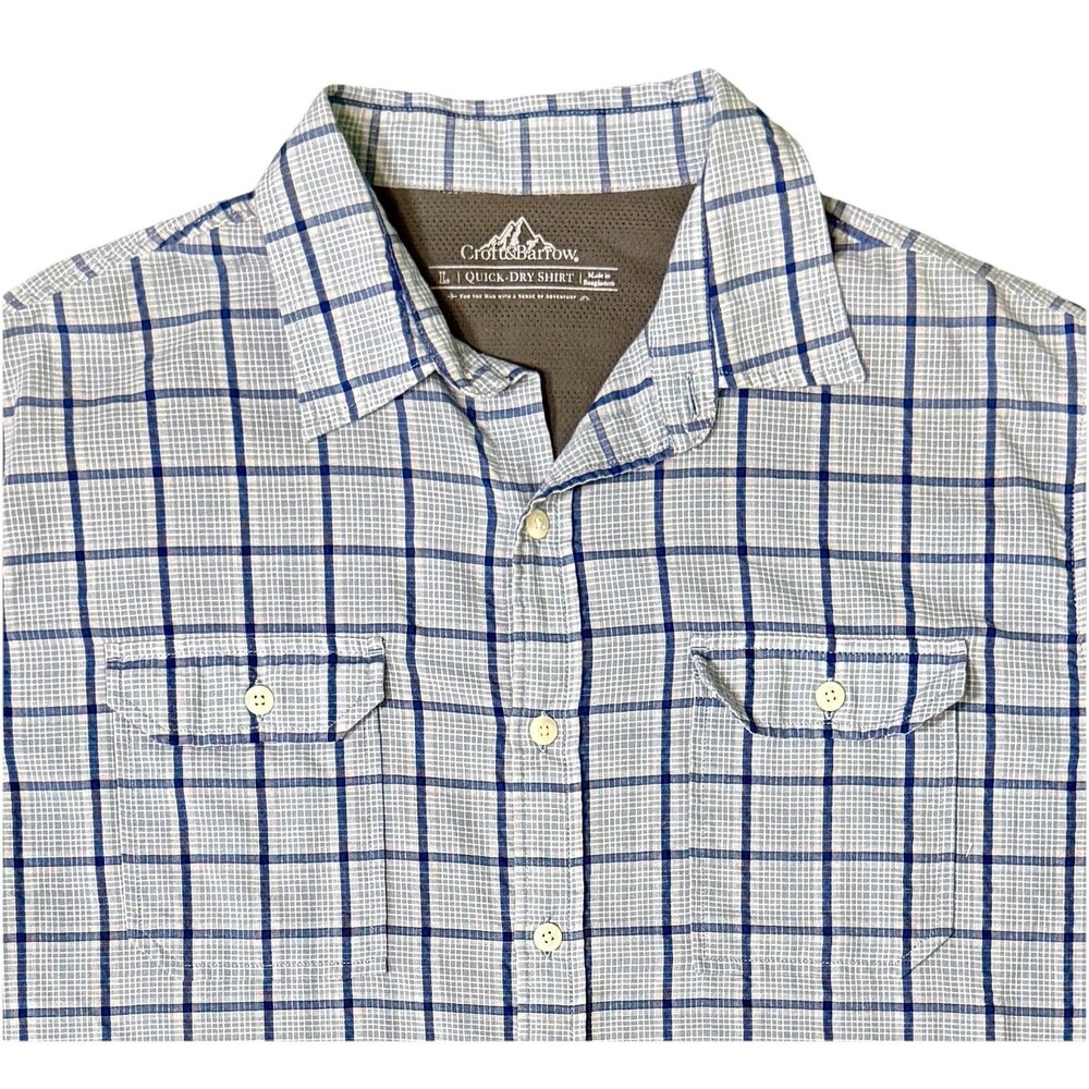 Quick Dry Mens Vented Fishing Shirt Blue Plaid Lightweight Outdoors Size Large